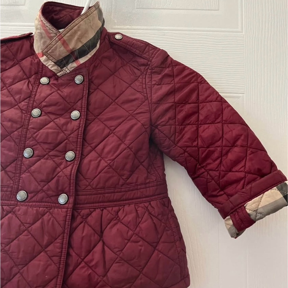 Burberry Maroon Quilted Kids Puffer Jacket